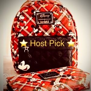 ⭐️RARE!⭐️🎒HOST PICK•11/28 Loungefly Mickey Red Plaid Twill Backpack & Wallet